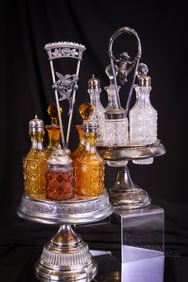 2 pc Lot Victorian Silverplate Glass Cruet Condiment Castors