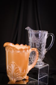 2 pc Lot Greentown Victorian Glass Water Pitchers