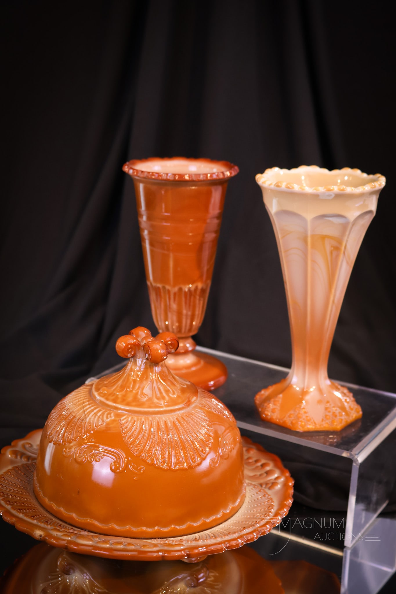 3 pc Lot Greentown Chocolate Glass Geneva & More (1 of 12)