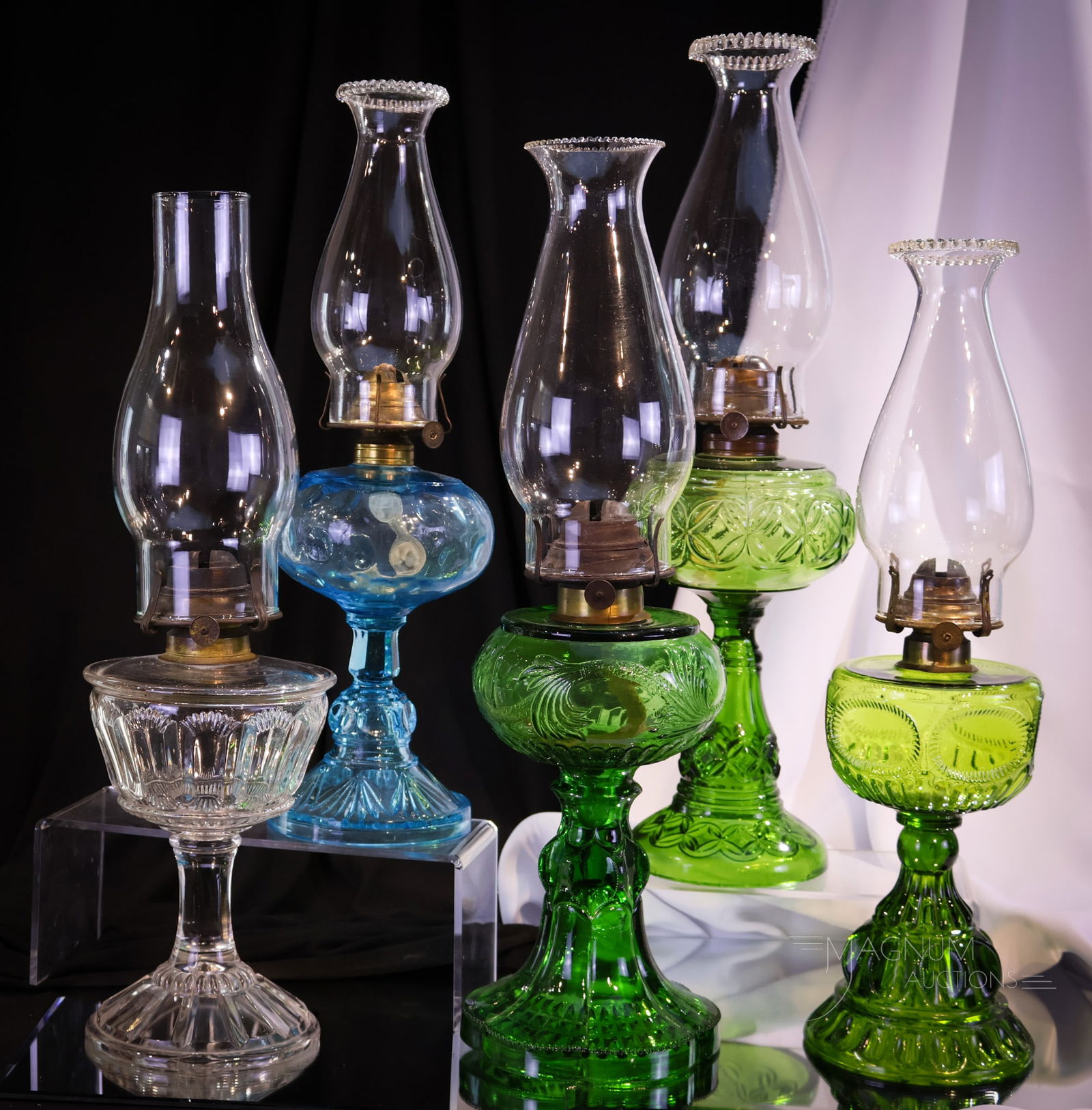 5 pc Lot EAPG Victorian Glass Stand Oil Lamps (1 of 20)