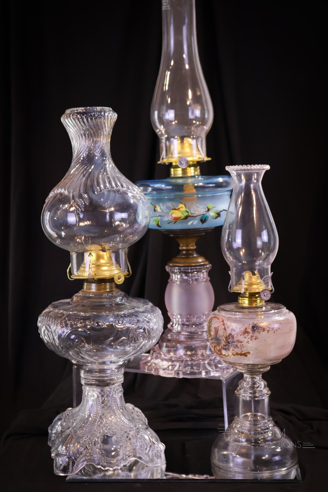 3 pc Lot Victorian EAPG Oil Stand Lamps (1 of 15)