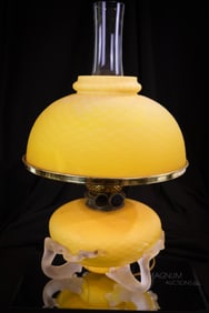 Rare Victorian Gold Cut Velvet Parlor Oil Lamp