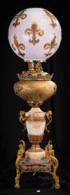 Victorian Gilt Glass Ornate Parlor Banquet Oil Lamp