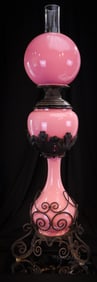 31" Rose Cased Victorian 3-Tier Parlor Banquet Oil Lamp