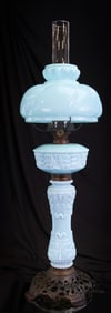 Fostoria Consolidated Glass Myrtle Blue Victorian Parlor 25 1/2" Banquet Oil Lamp
