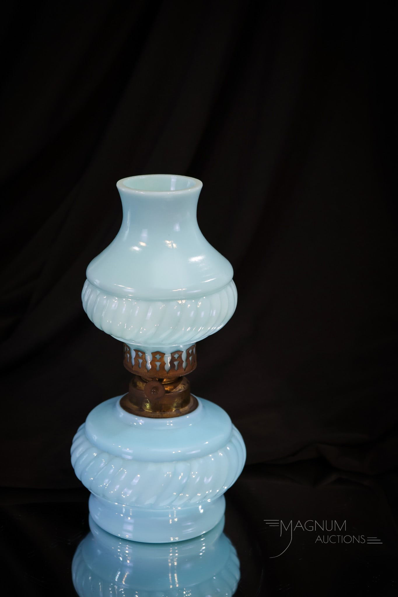 Victorian Blue Opaque Miniature Oil Lamp (1 of 6)