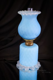 Blue Diamond Quilt Cut Velvet Miniature Oil Lamp