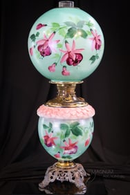 Victorian 23" Gone with the Wind Parlor Oil Lamp Fuscias