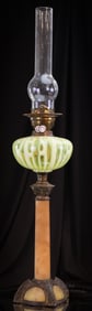 Vaseline Opalescent Geraldine's Glance Victorian Glass Parlor Oil Banquet Lamp