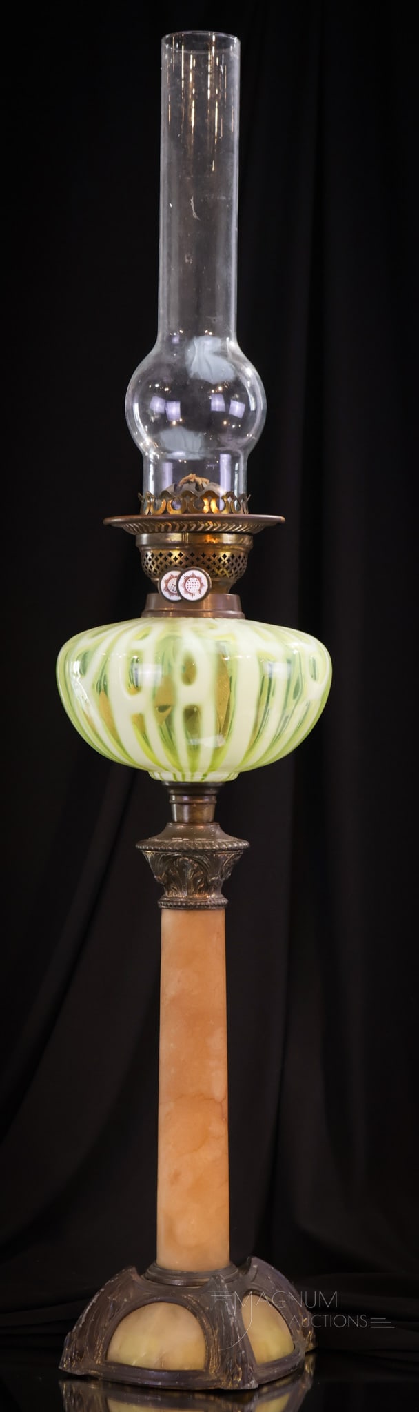 Vaseline Opalescent Geraldine's Glance Victorian Glass Parlor Oil Banquet Lamp (1 of 11)