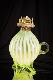 Vaseline Opalescent Stripe Finger Oil Lamp