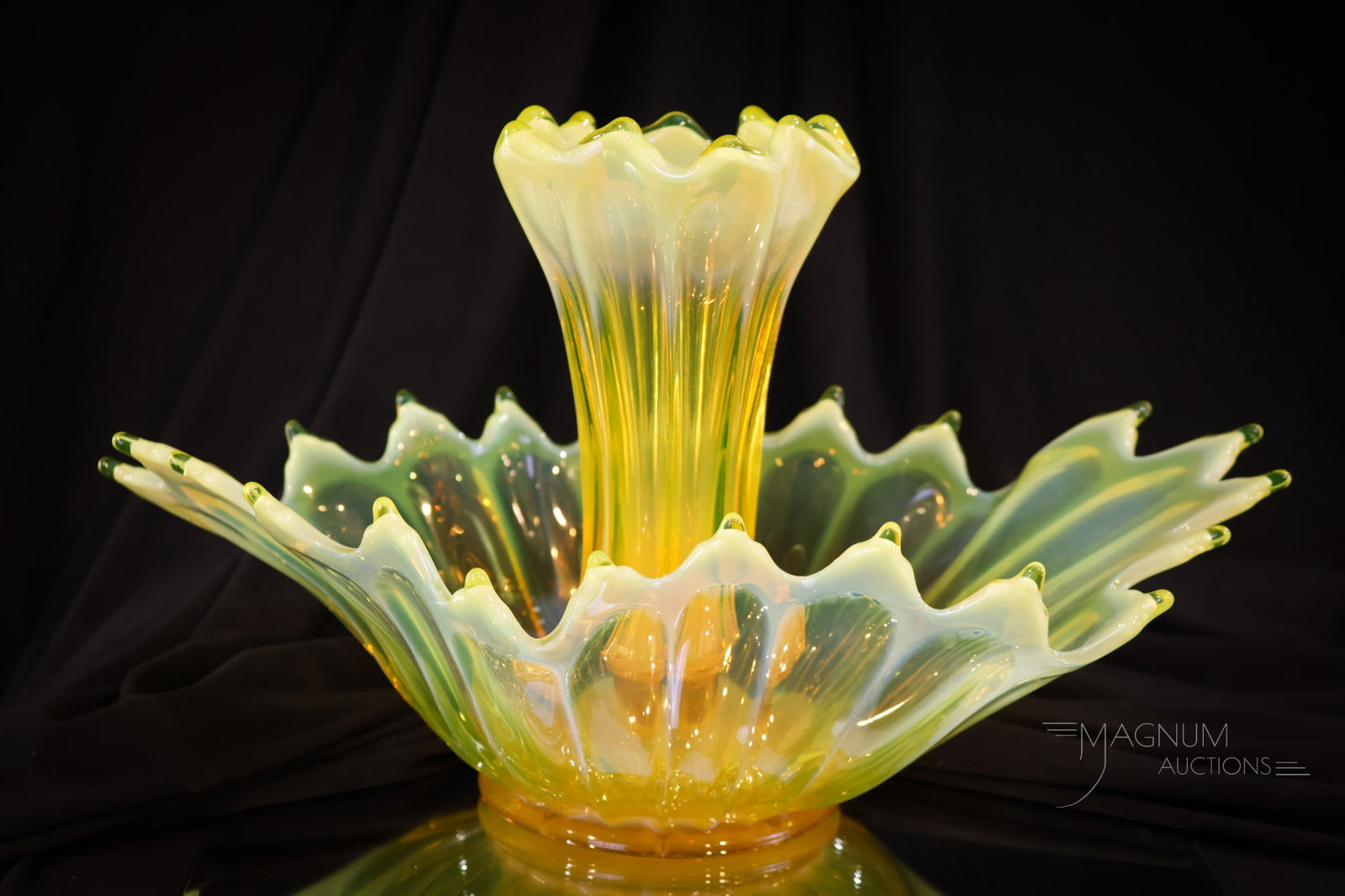 Fostoria Heirloom Vaseline Opalescent Glass Epergne (1 of 11)