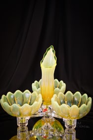 Fostoria Heirloom Vaseline Opalescent Glass Epergne