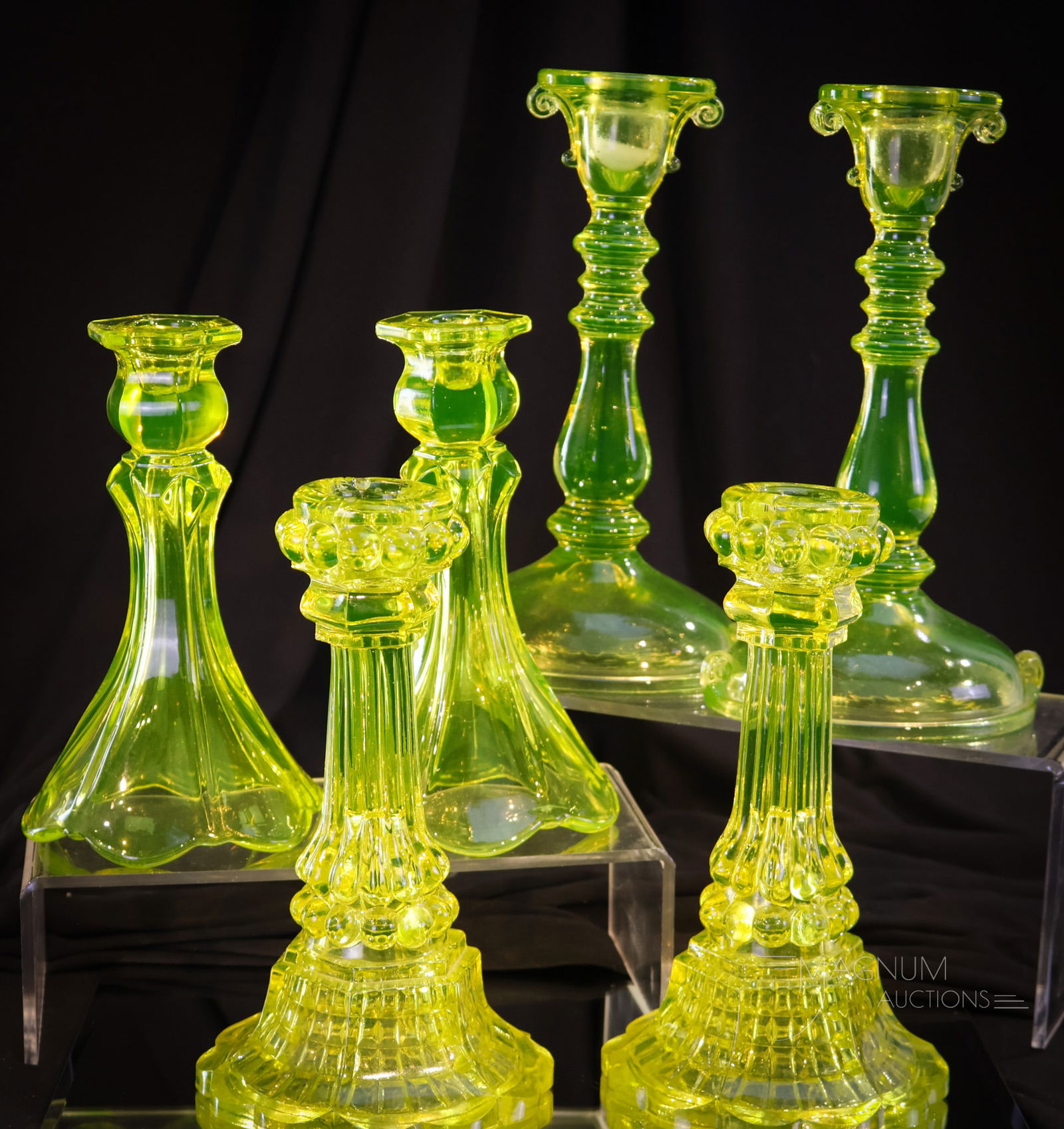 3 pr Lot Vaseline Imperial Glass & More Candlesticks (1 of 11)