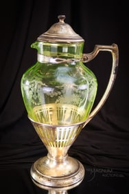 Vaseline Silverplate Art Deco Engraved 12 1/2" Pitcher