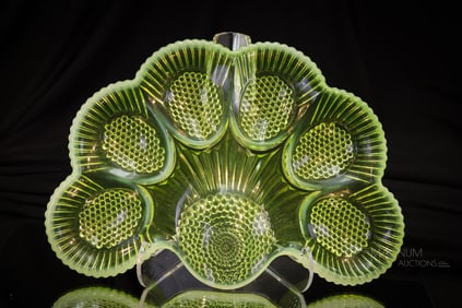 Vaseline Opalescent Glass Deviled Egg Tray