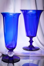 2 pc Lot Pairpoint Cobalt Blue Controlled Bubble & More Glass Vases