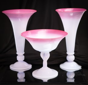 3 pc Lot Pairpoint Peachblow Art Glass Vases & More
