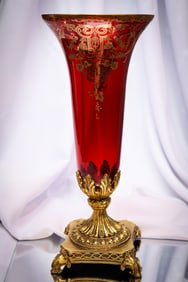 14" Ruby Gilt Enameled Empire Style Mantle Vase
