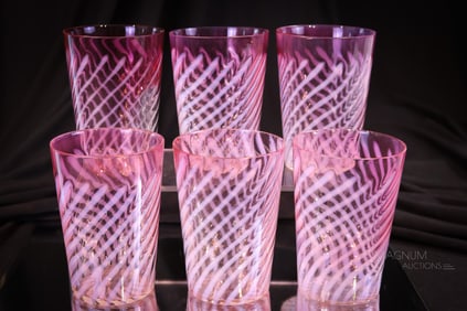 6 pc Lot Northwood Cranberry Rubina Opalescent Victorian Glass Tumblers