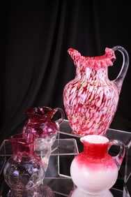 4 pc Lot Cranberry & More Victorian Art Glass Hobb's Phoenix Harrach