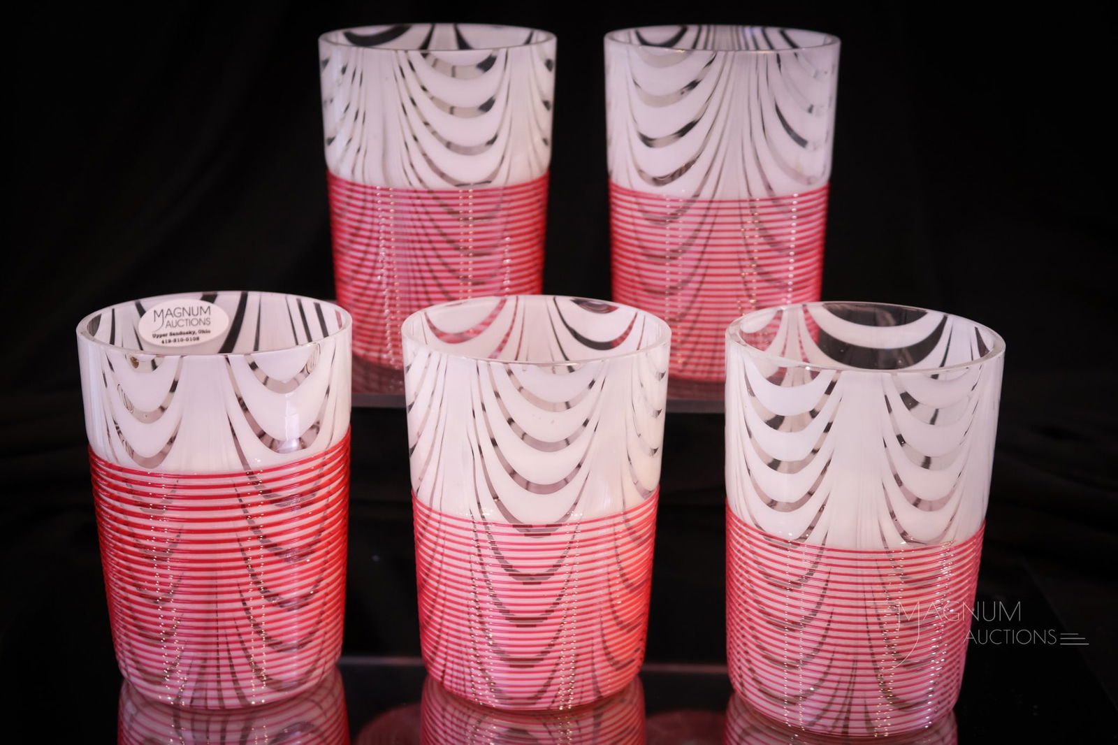 5 pc Lot Hobb's Venetian Glass Victorian Nailsea Threaded Tumblers (1 of 6)