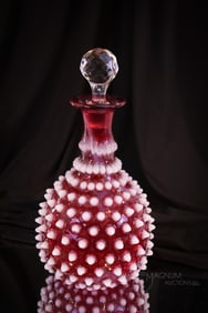 11" Hobb's Cranberry Opalescent Hobnail Victorian Glass Decanter