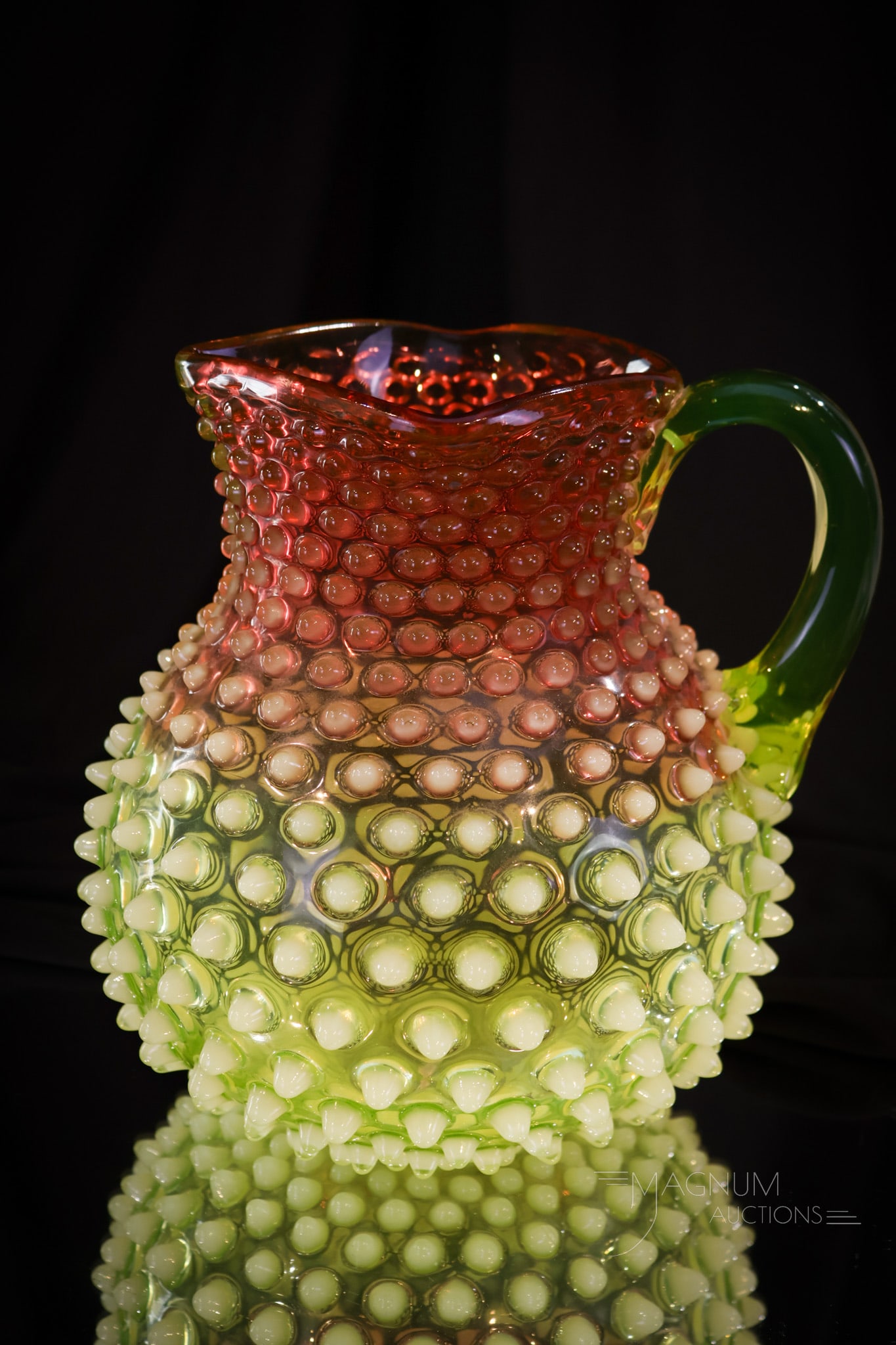 Hobb's Cranberry Vaseline Rubina Verde Opalescent Victorian Glass Water Pitcher (1 of 7)