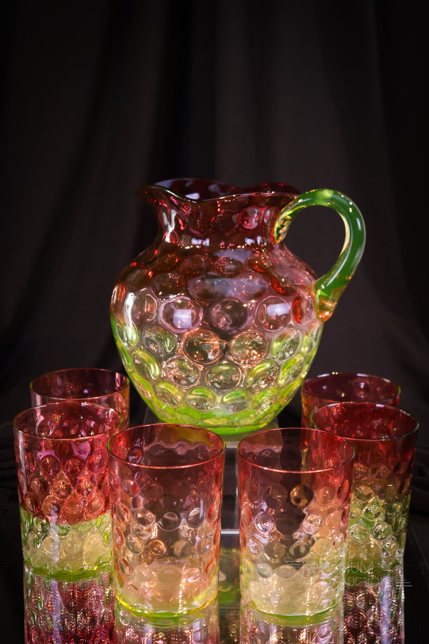 7 pc Hobb's Cranberry Vaseline Rubina Verde Victorian Glass Water Set (1 of 12)