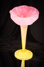 Rare Vaseline Cased Pink Victorian Glass Jack in the Pulpit Vase