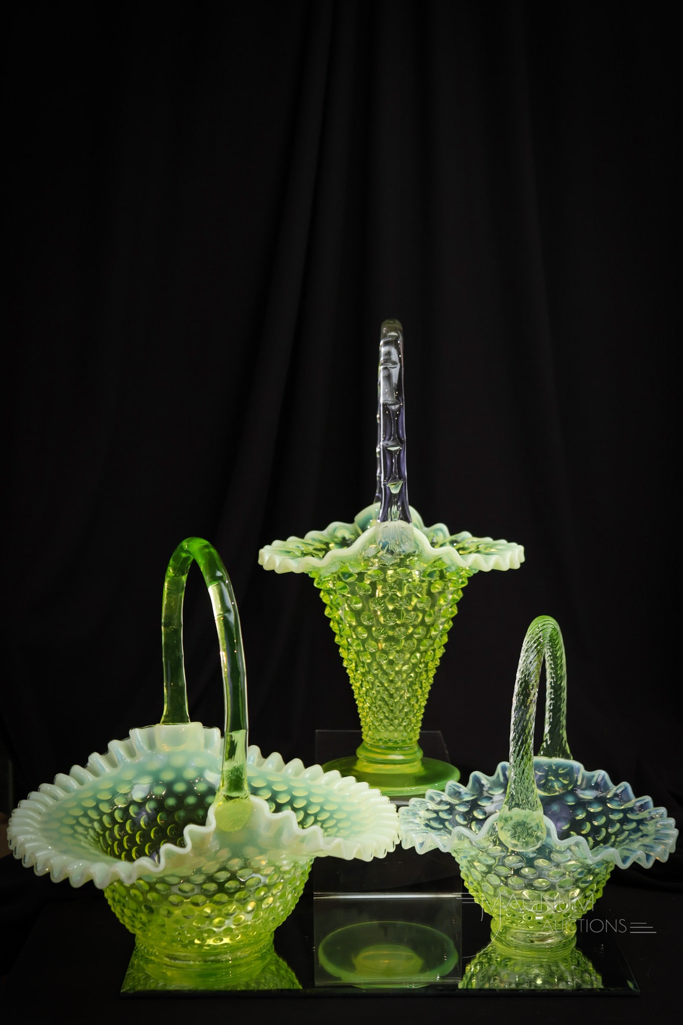 3 pc Lot Fenton Topaz Vaseline Opalescent Glass Including a Scarcity (1 of 11)