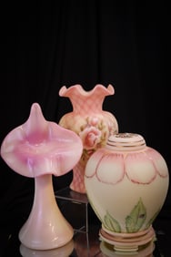 3 pc Lot Fenton Uranium Burmese Art Glass