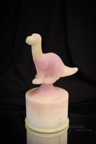 Rare Fenton Art Glass Satin Burmese Dinosaur on Font