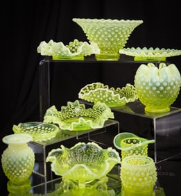 10 pc Lot Fenton Topaz Vaseline Opalescent Art Glass Heaven