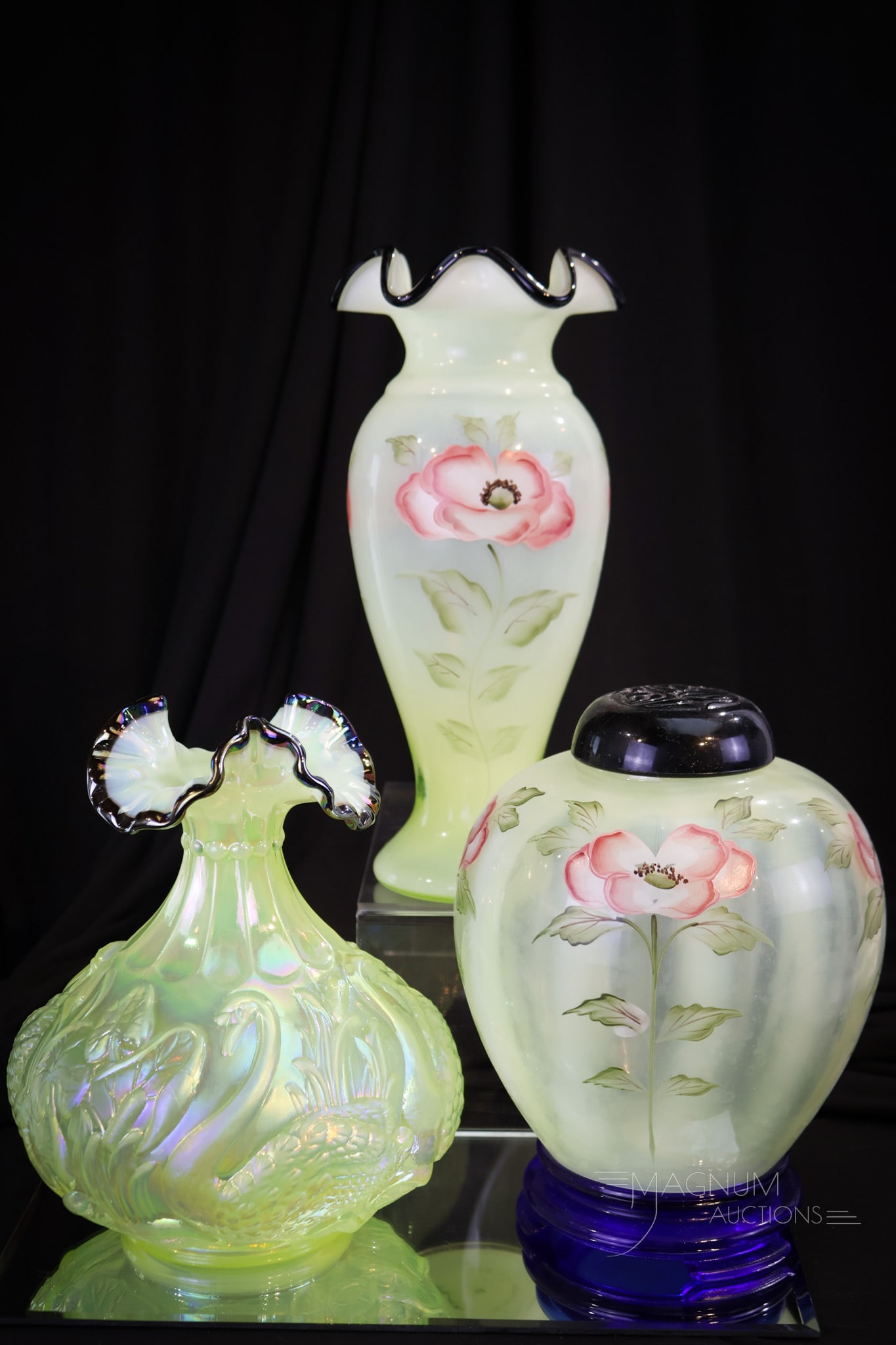 3 pc Lot Fenton Art Topaz Vaseline Opalescent Glass (1 of 15)