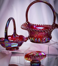 3 pc Lot Fenton Red Carnival Glass