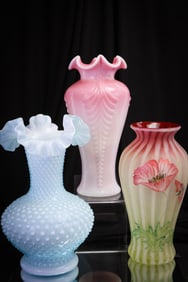 3 pc Lot Fenton Art Glass Topaz Vaseline & More