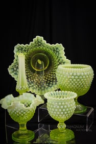 5 pc Lot Fenton Topaz Vaseline Opalescent Art Glass