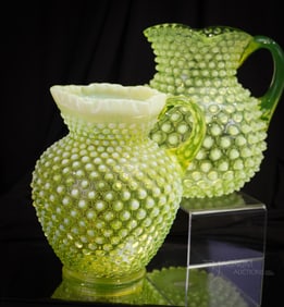 2 pc Lot Fenton & Hobb's Victorian Vaseline Opalescent & More Art Glass