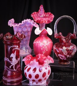 6 pc Lot Fenton Art Glass Cranberry