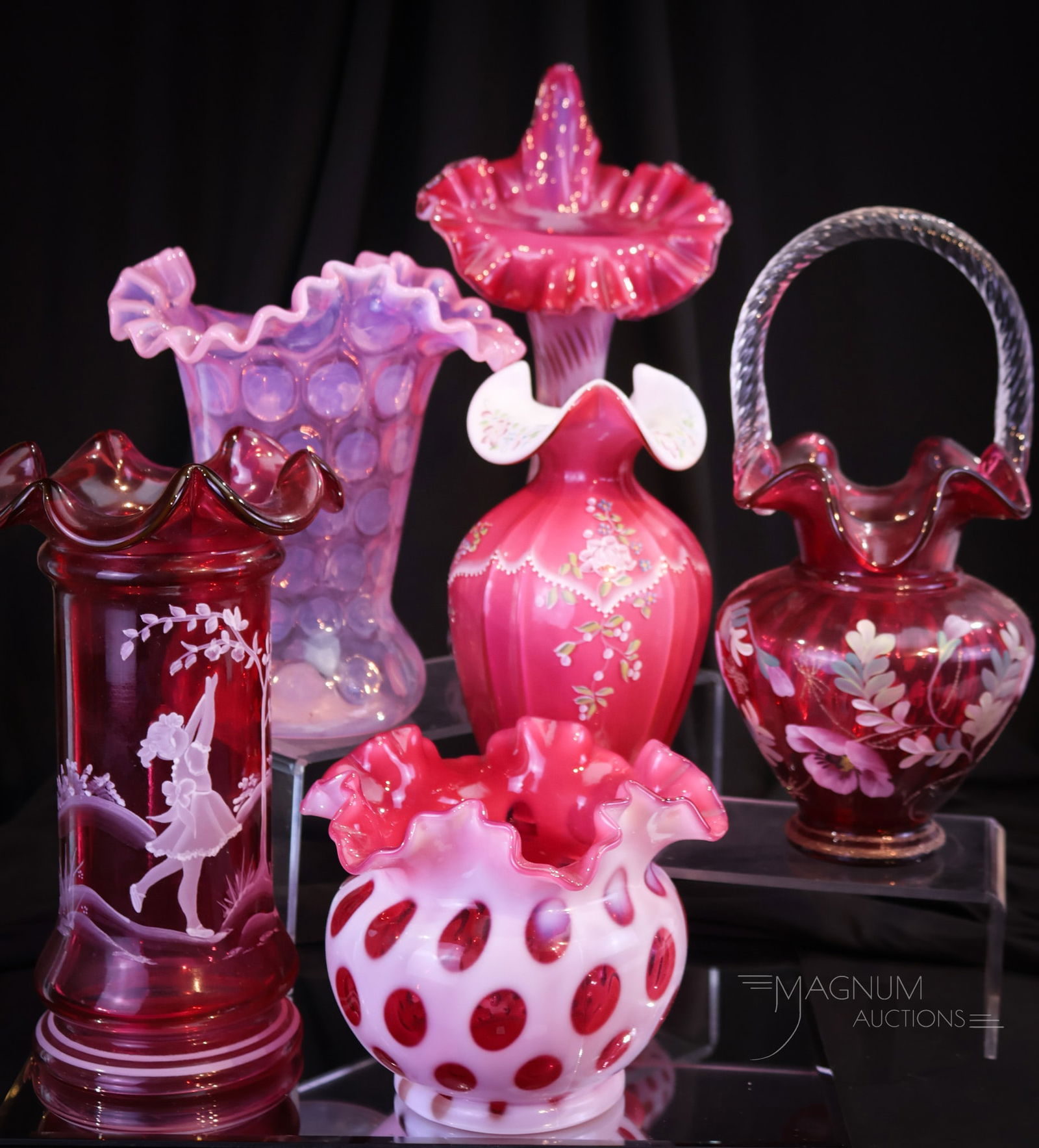 6 pc Lot Fenton Art Glass Cranberry (1 of 8)