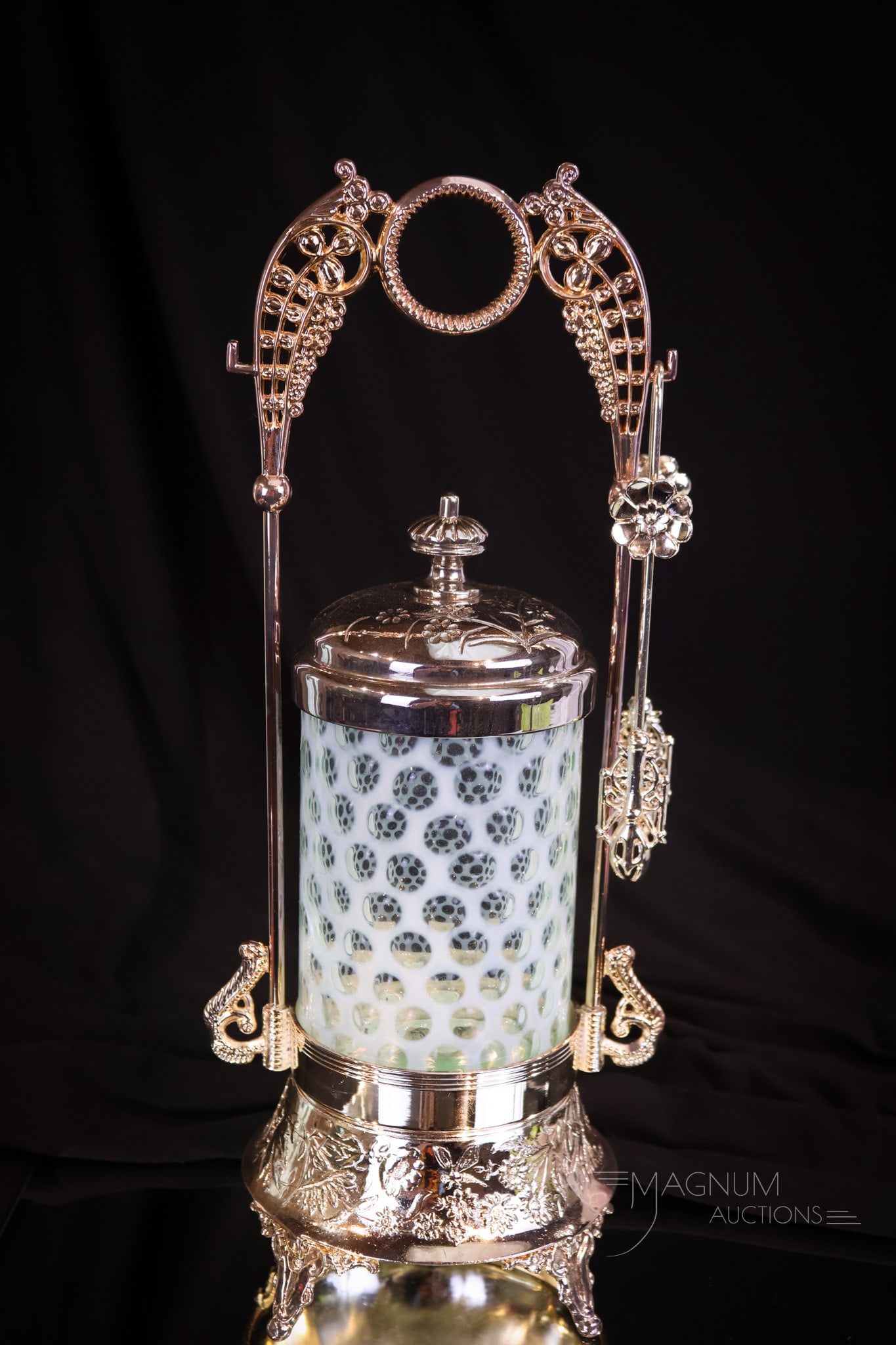 Fenton Sea Moss Green Opalescent Silverplate Pickle Castor (1 of 7)