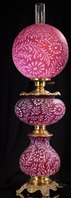 Fenton L.G. Wright Cranberry Opalescent Daisy & Fern 3-Tier 32" Banquet Lamp