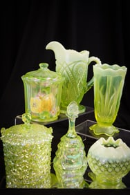 6 pc Lot Fenton Topaz Vaseline Iridescent & Opalescent Art Glass