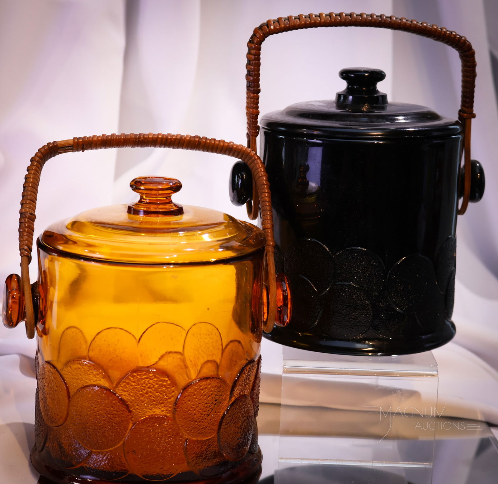 2 pc Lot Rare Fenton Art Glass "Big Cookies" Cookie Jar Amber & Black (1 of 9)