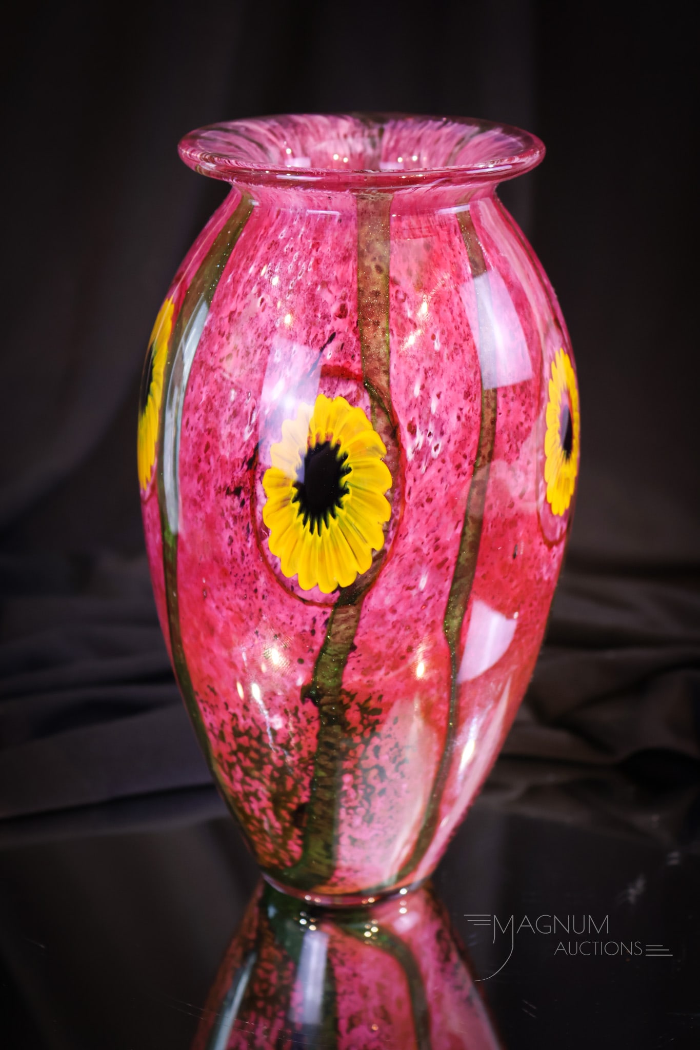 Signed Eickholt, 2007 Sunflower Art Glass Paperweight Vase (1 of 6)