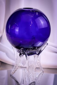 Rare Morgantown Art Deco Cobalt Blue Glass Witch's Ball Vase