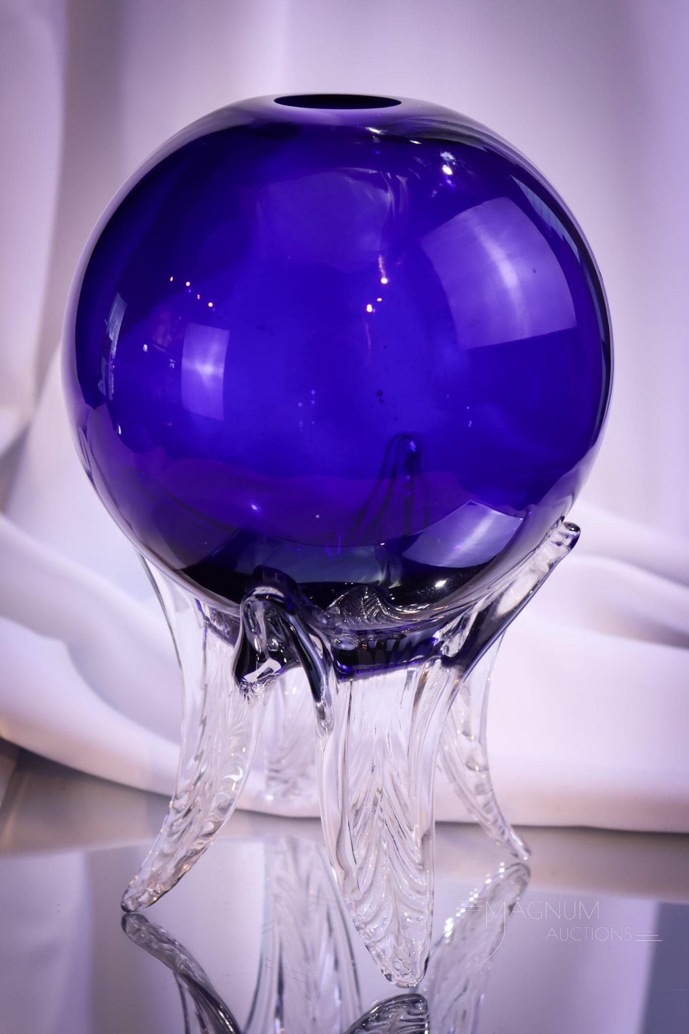 Rare Morgantown Art Deco Cobalt Blue Glass Witch's Ball Vase (1 of 6)