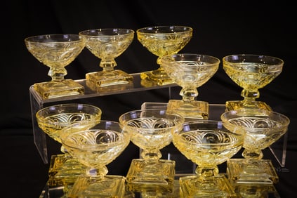 10 pc Lot Heisey Glass Ipswich Sahara Low Sherberts