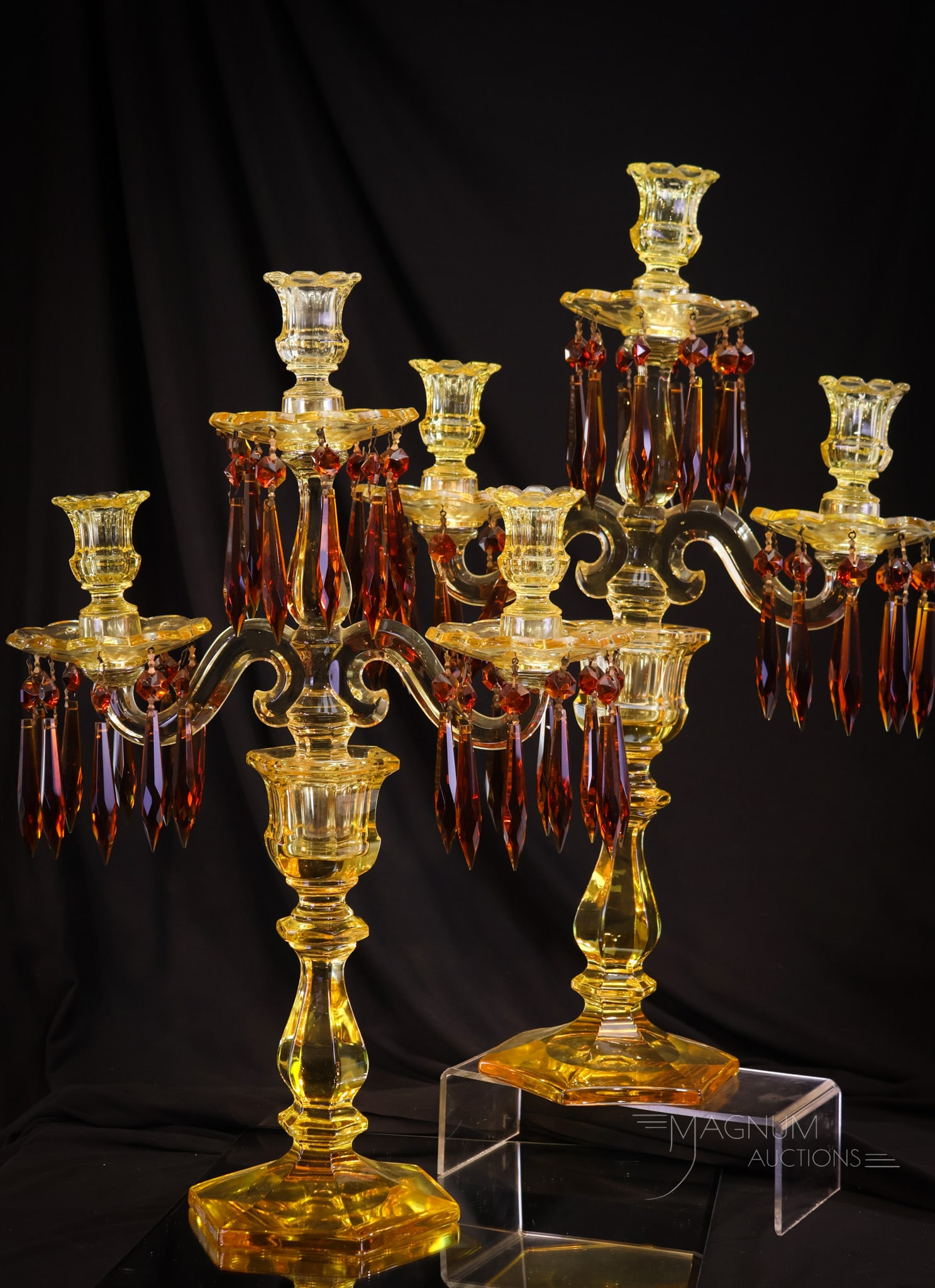 Pair Heisey Glass "Old Williamsburg" Sahara 3-light Candleabrum (1 of 13)